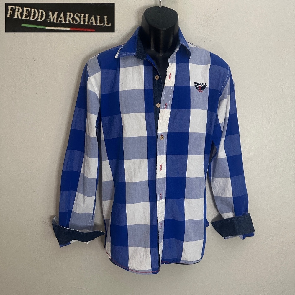 Fredd Marshall Contrast Long Sleeve Shirt XL Gently worn 100% cotton 22" armpits